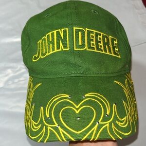 Green John Deere cap HAT flames heart silver studs Women adjustable cotton farm